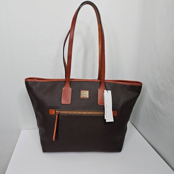 NWT DOONEY & BOURKE Tmoro Tote Bag DARK BROWN & COGNAC Leather Shopper Handbag - Picture 2 of 12